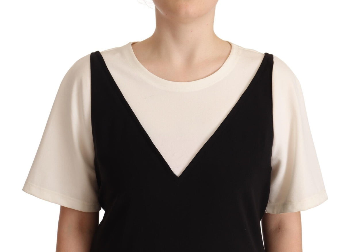 Boutique Moschino Black White Polyester Short Sleeves Top Blouse