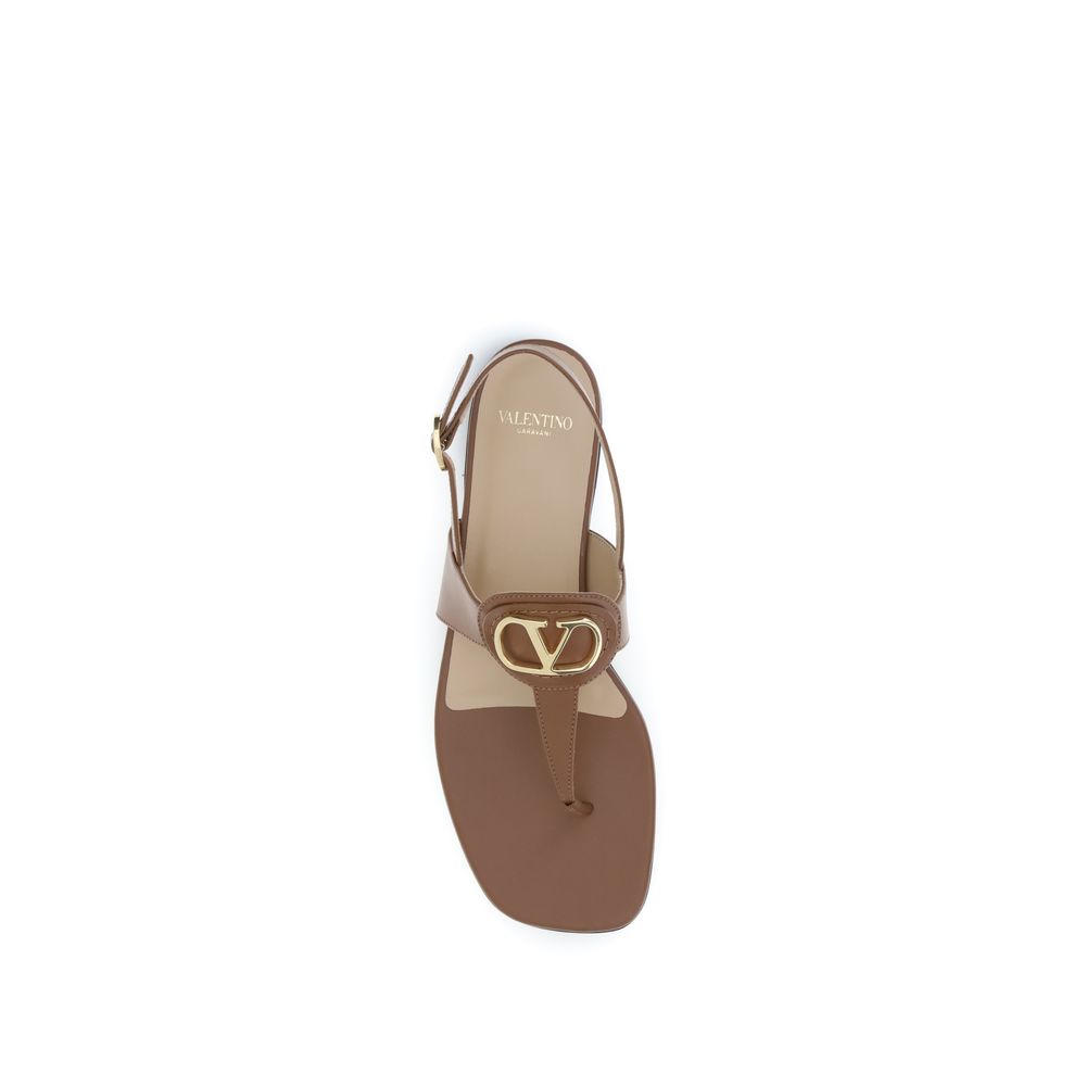Valentino Garavani Brown Calf Leather Bos Taurus Flat Sandals