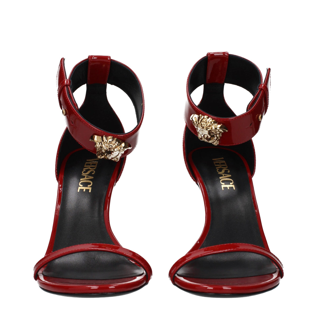 Versace Red Leather Stiletto Heel Sandals
