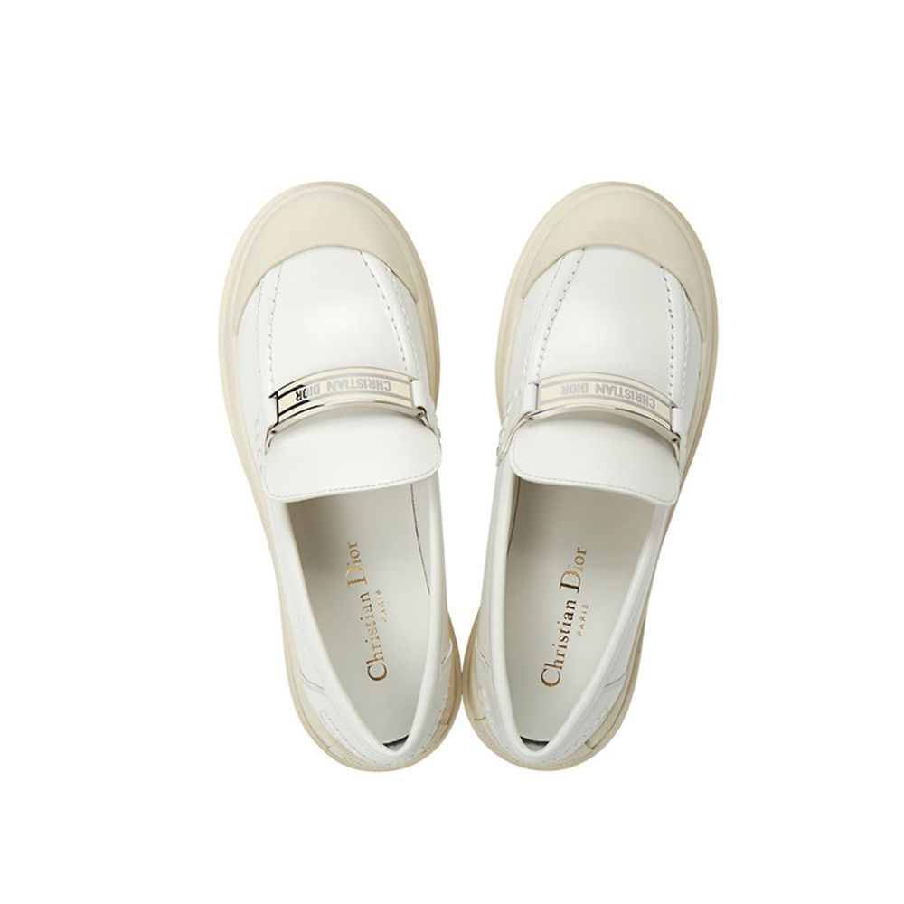 Dior White Calfskin Platform Loafers