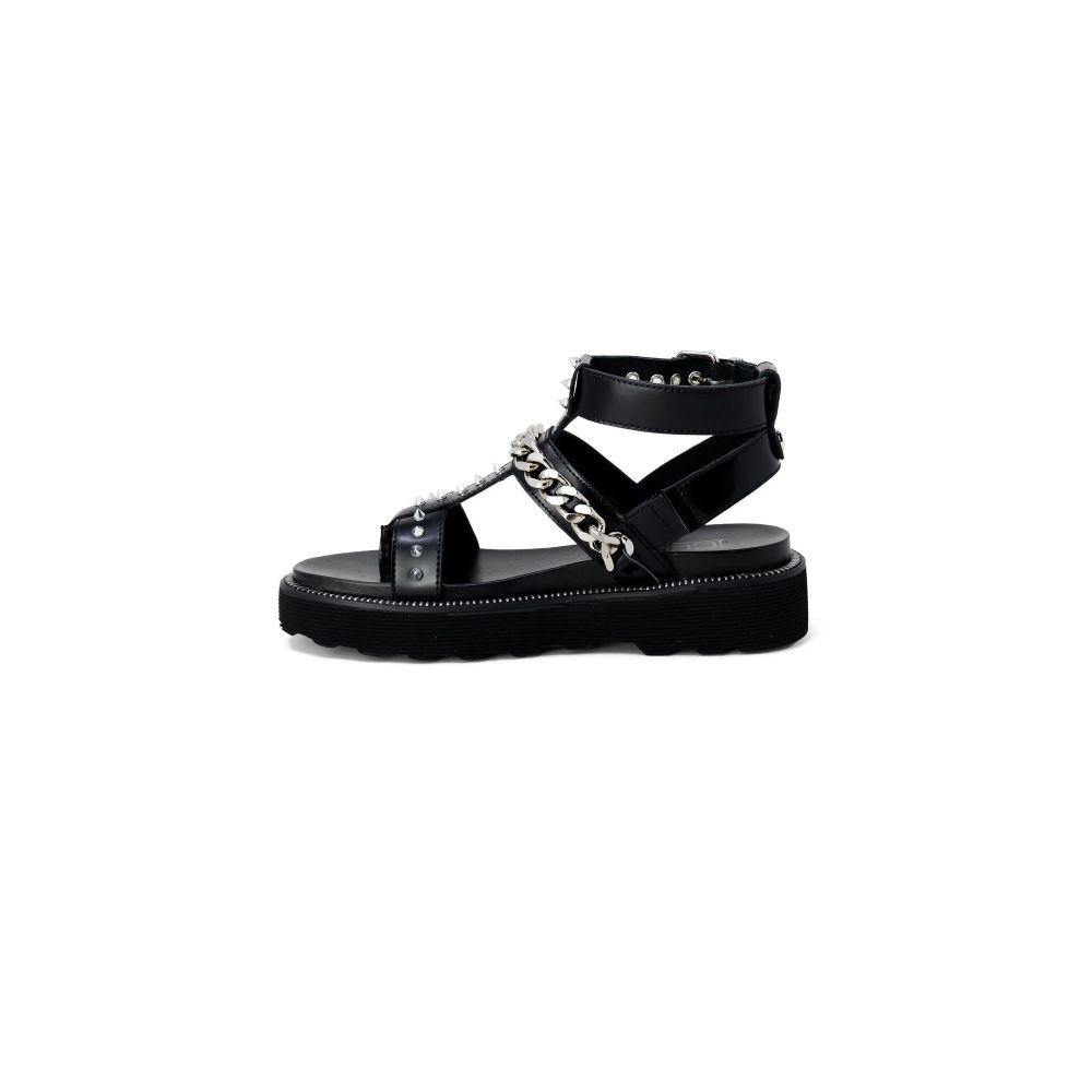 Cult Black Leather Flat Sandals