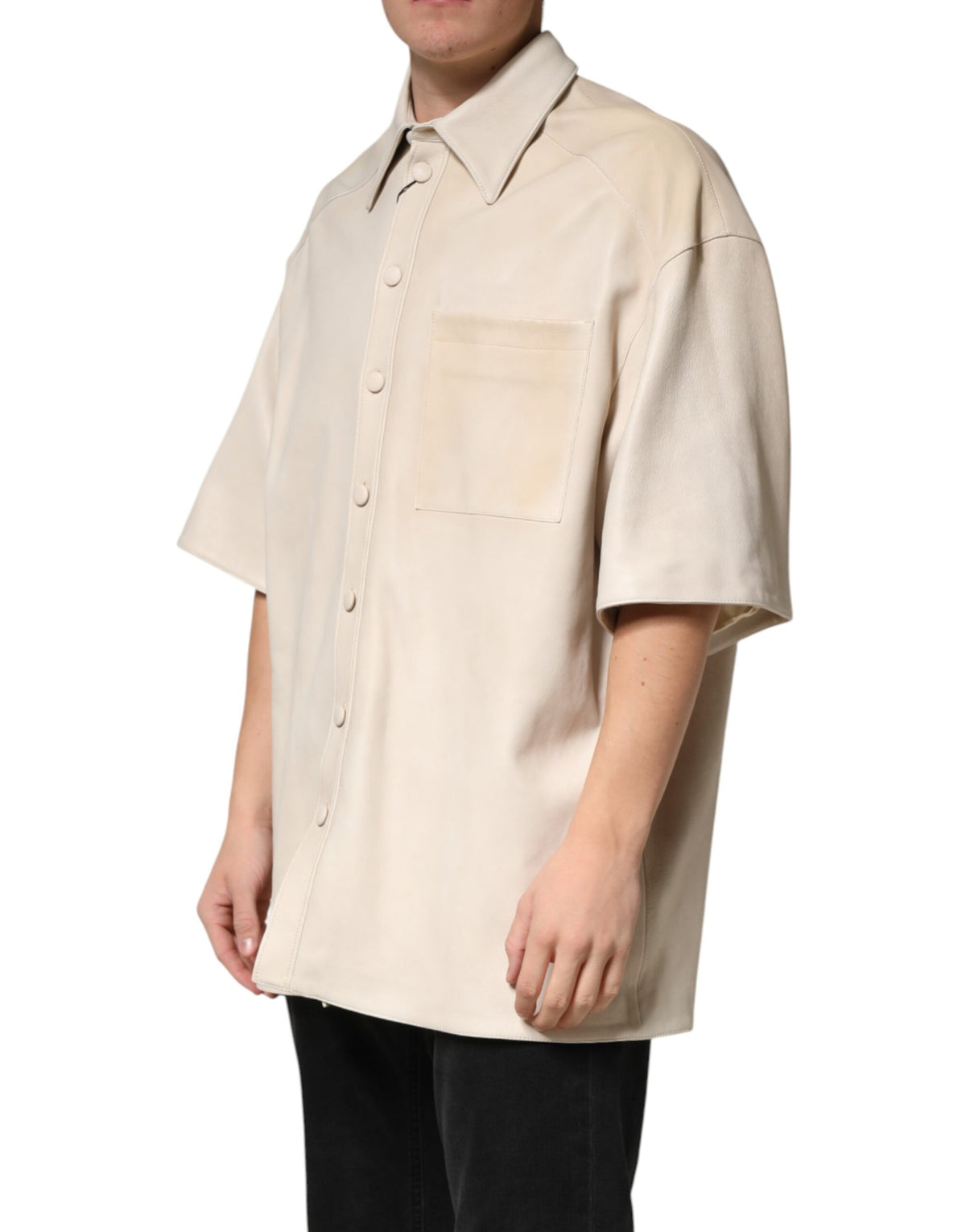 Dolce & Gabbana Beige Leather Button Down Men Casual Shirt