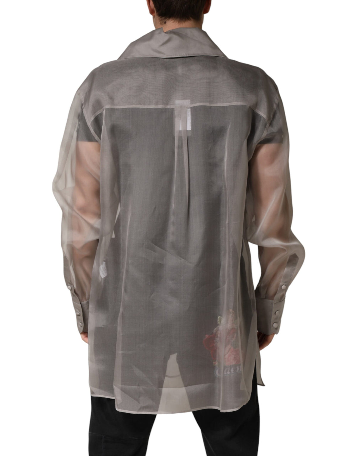 Dolce & Gabbana Gray Sheer Silk Button Front Men Dress Shirt