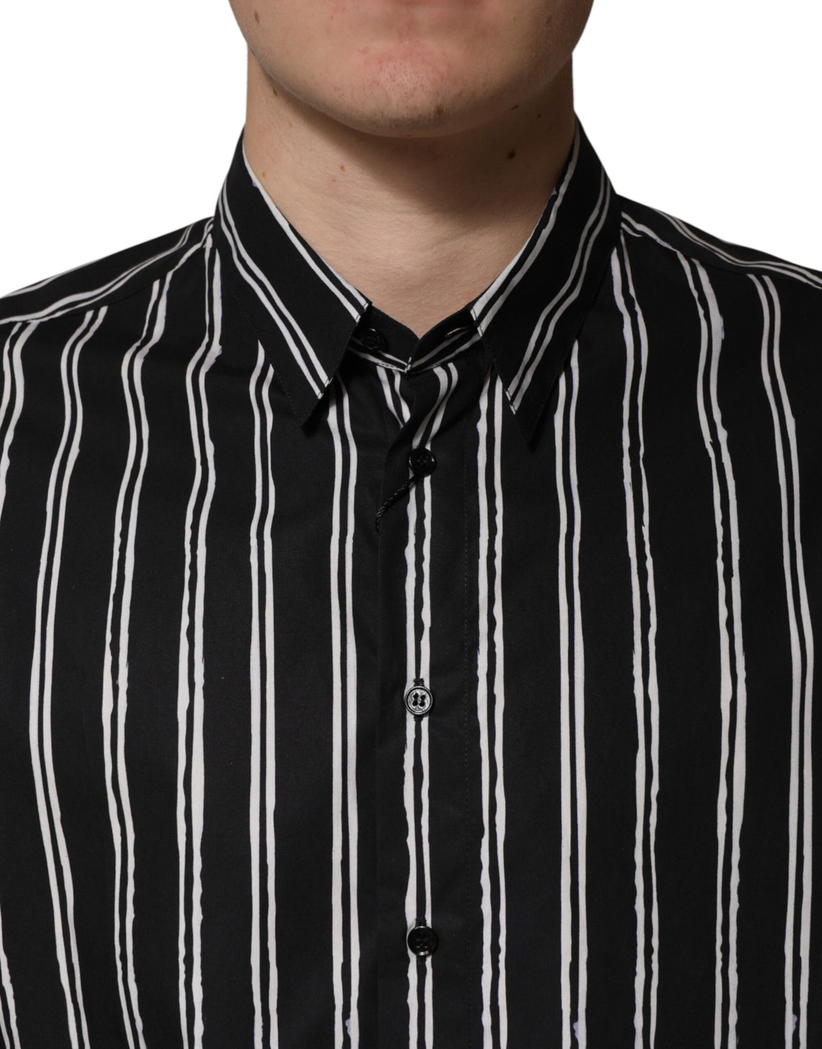 Dolce & Gabbana Black Stripes Cotton Men Formal Dress Shirt