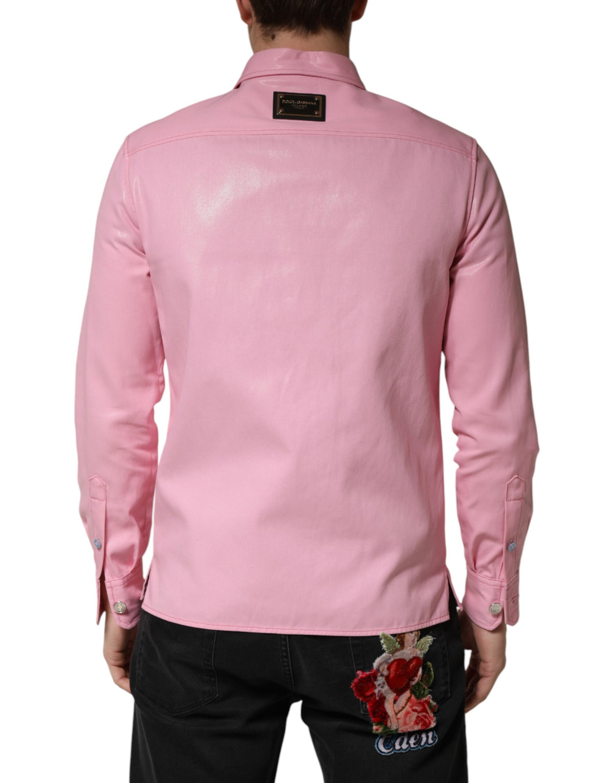Dolce & Gabbana Pink Cotton Collared Men Button Down Shirt