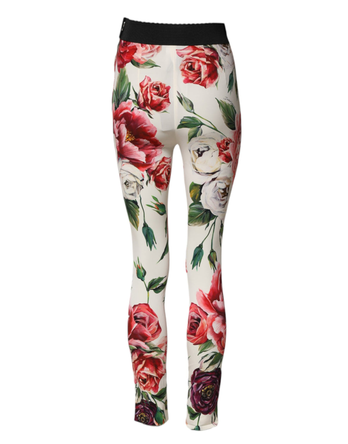 Dolce & Gabbana White Floral Leggings Stretch Waist Pants