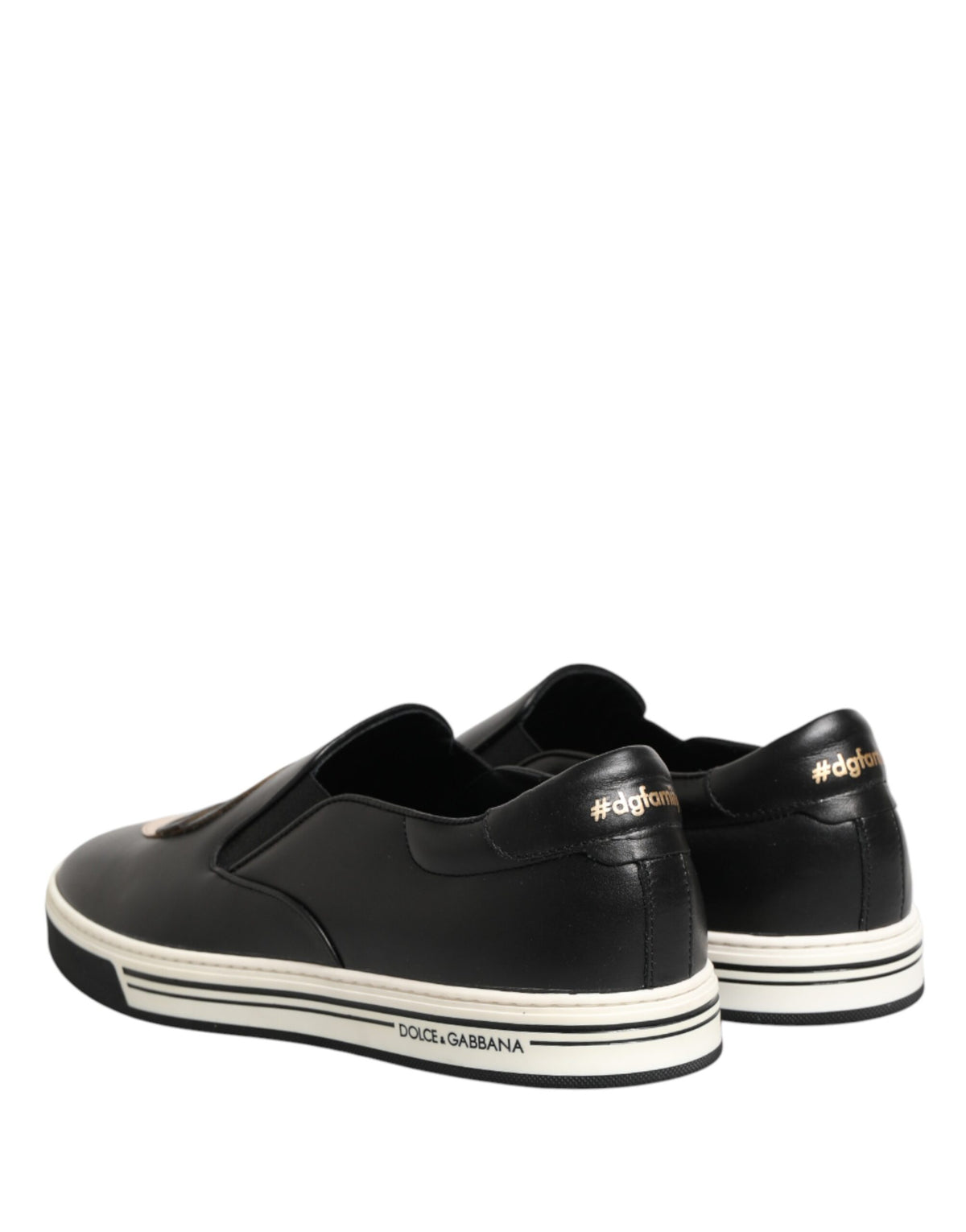 Dolce & Gabbana Black Leather Signature Figures Sneakers Shoes