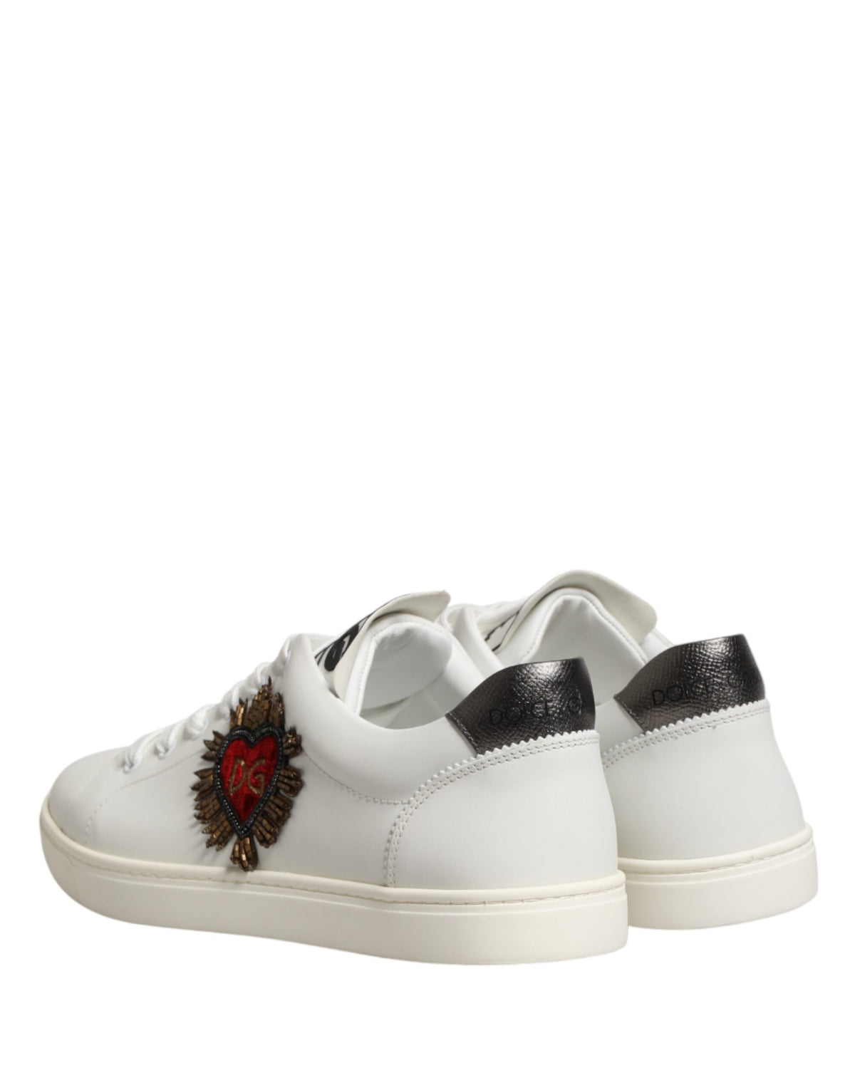 Dolce & Gabbana White Leather Sacred Heart Patch Sneakers Shoes
