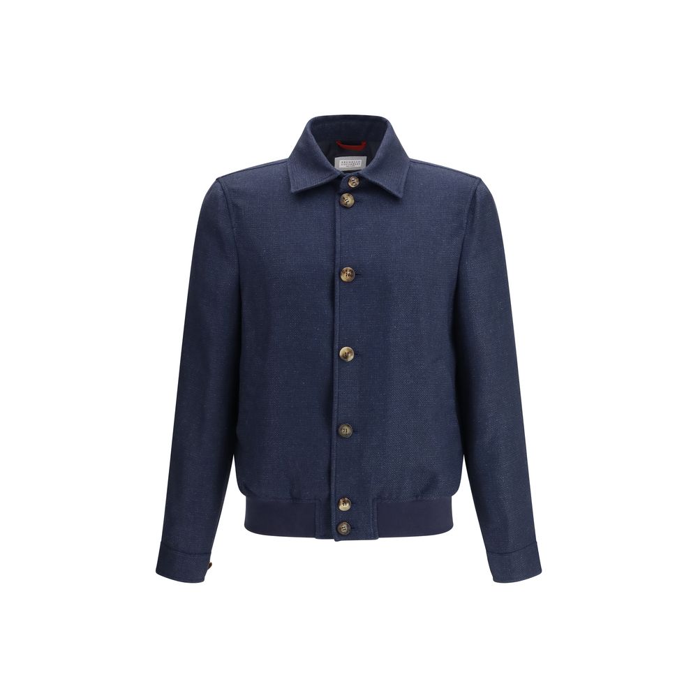 Brunello Cucinelli Blue Silk Denim Jacket
