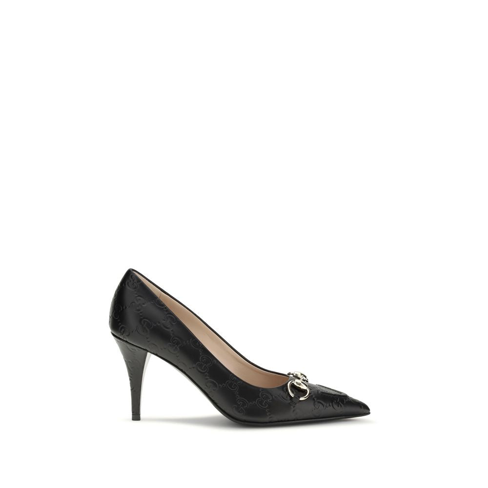 Gucci Black Calf Leather Bos Taurus Mid Heel Pumps