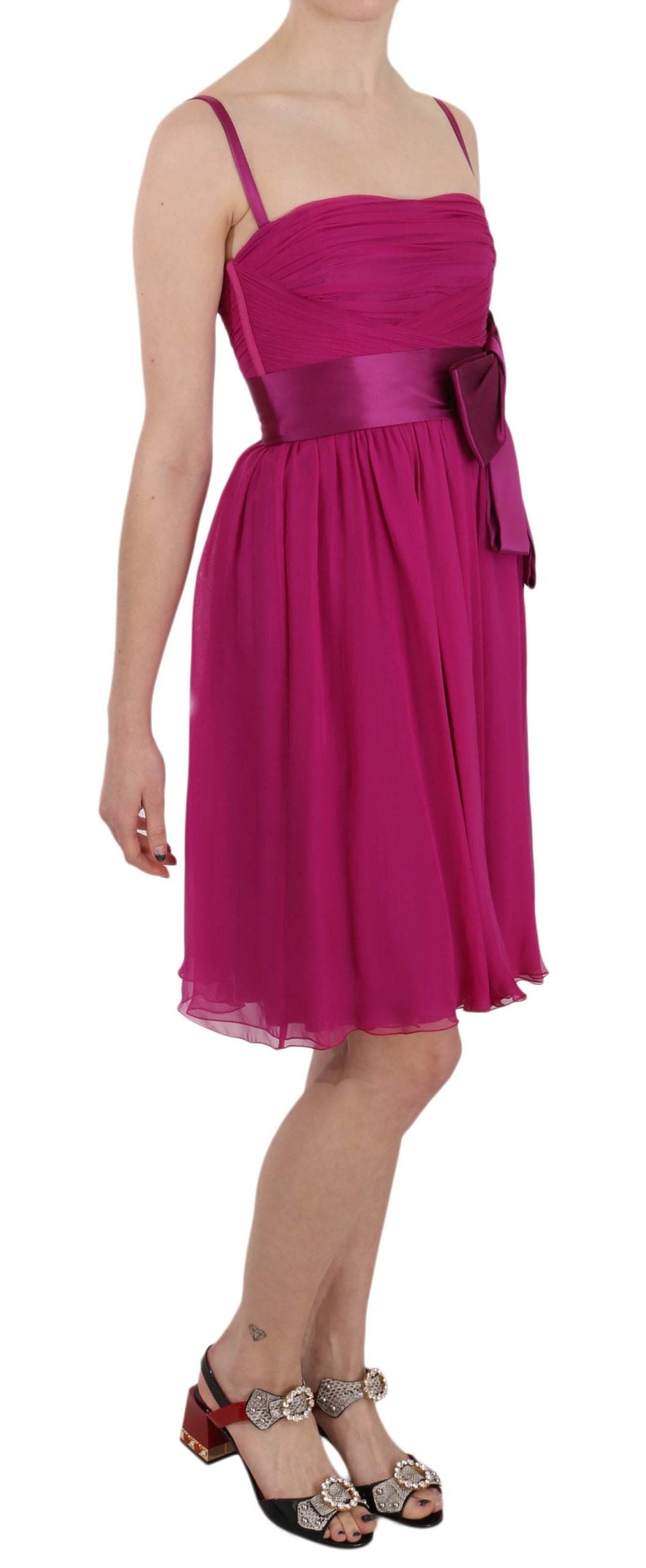 Robe élégante en soie rose fuchsia avec nœud sur le devant Dolce &amp; Gabbana