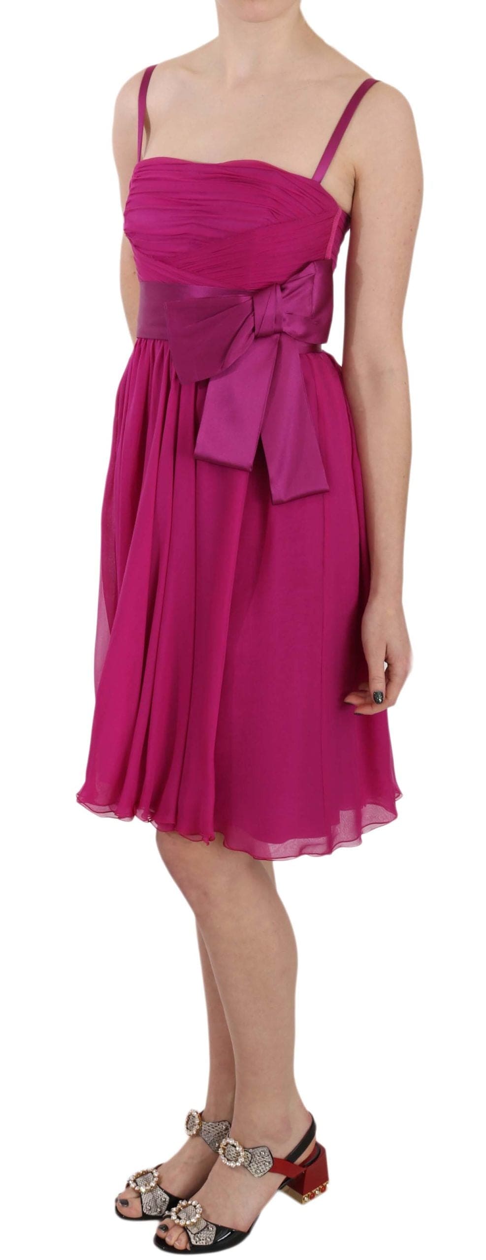 Robe élégante en soie rose fuchsia avec nœud sur le devant Dolce &amp; Gabbana