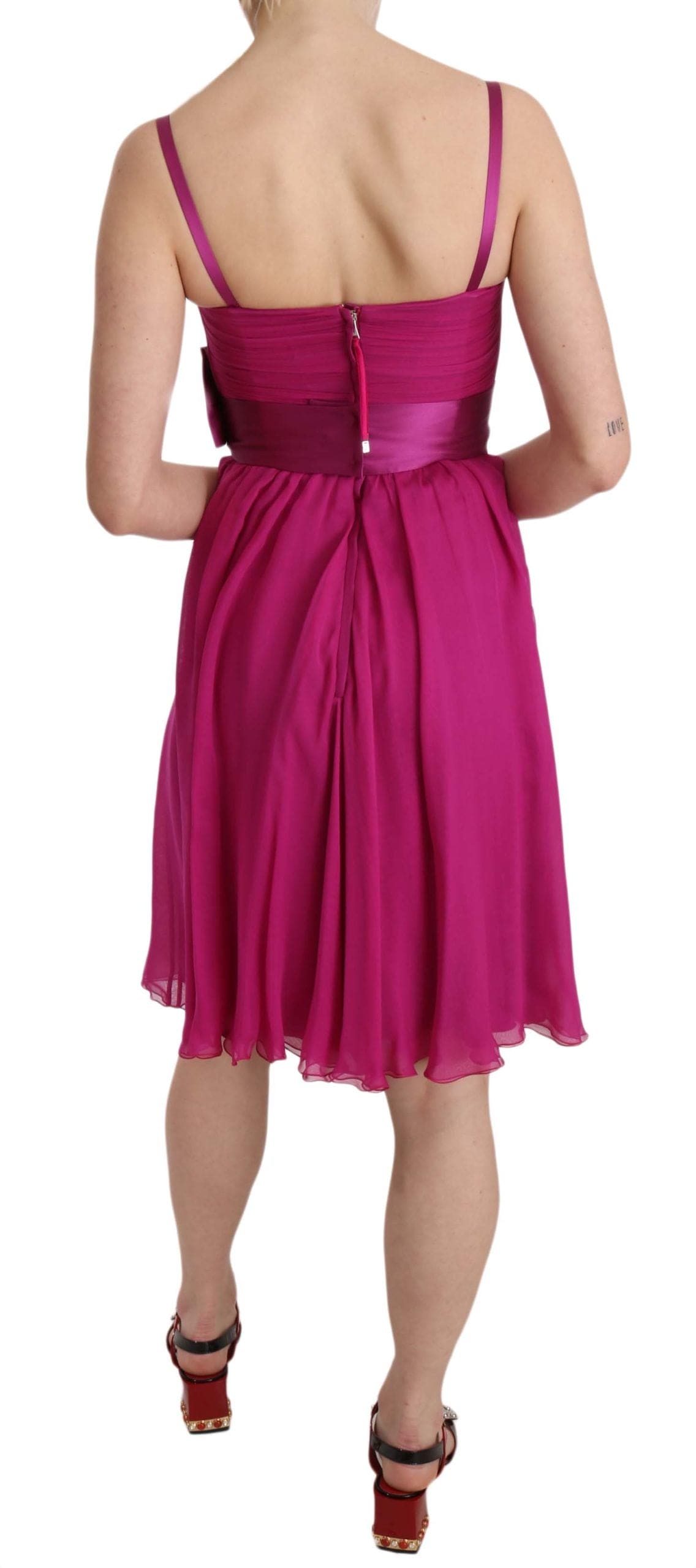 Robe élégante en soie rose fuchsia avec nœud sur le devant Dolce &amp; Gabbana