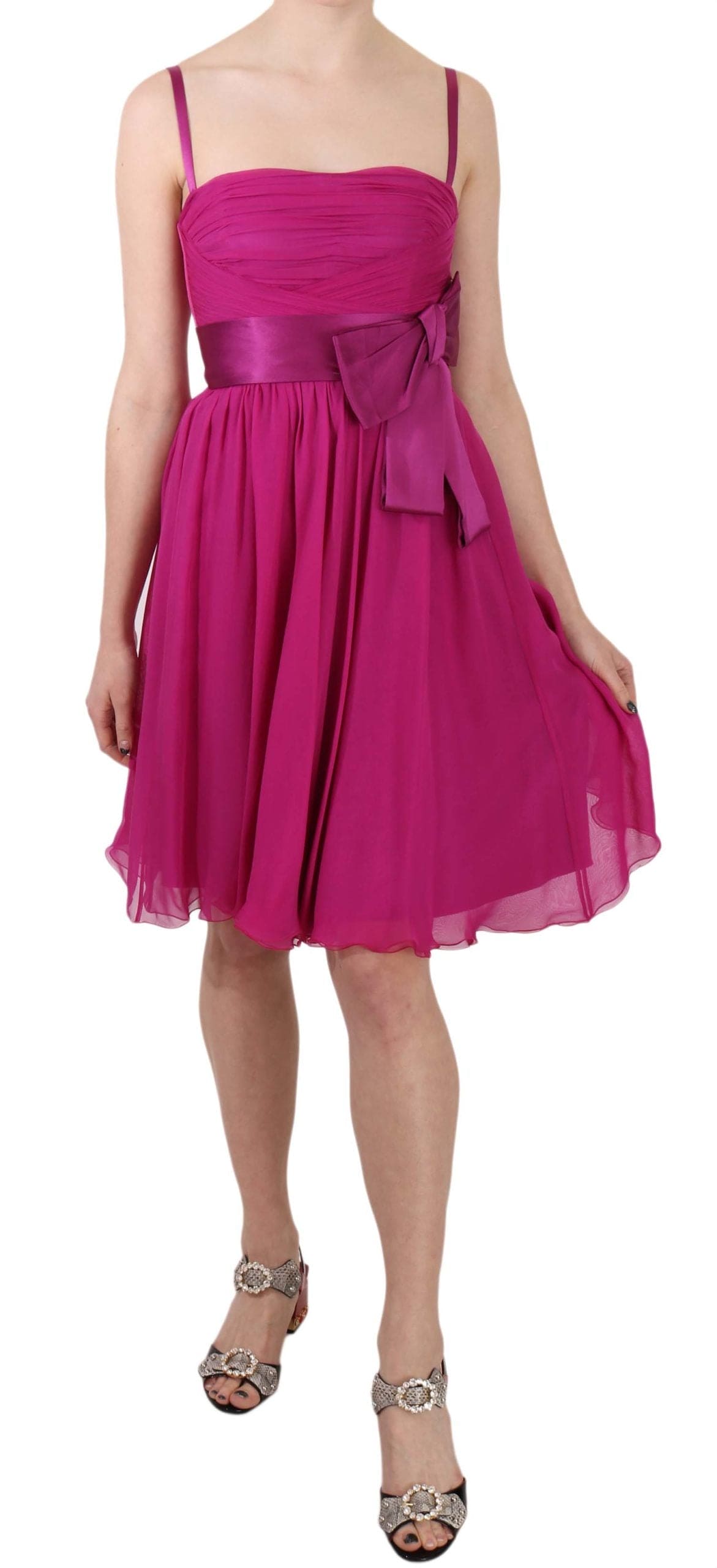 Robe élégante en soie rose fuchsia avec nœud sur le devant Dolce &amp; Gabbana