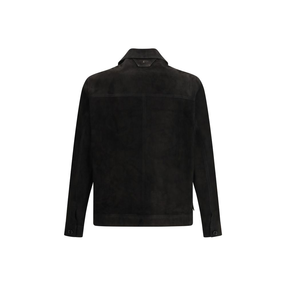 Salvatore Santoro Black Calf Leather Bos Taurus Coat