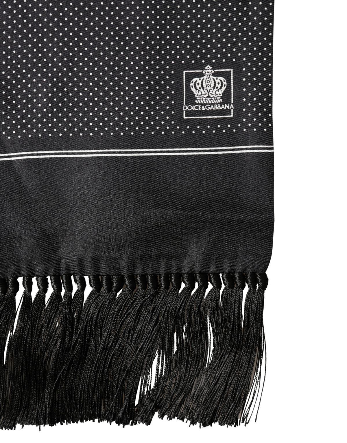 Dolce & Gabbana Black Silk Polka Dot Crown Foulard 140cm X 16.5cm Scarf