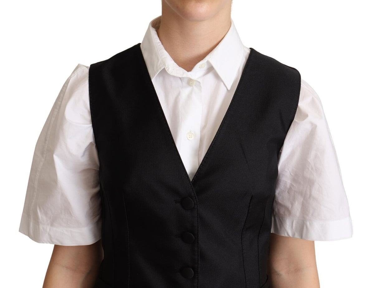 Dolce & Gabbana Solid Black Silk Sleeveless Waistcoat Vest Top