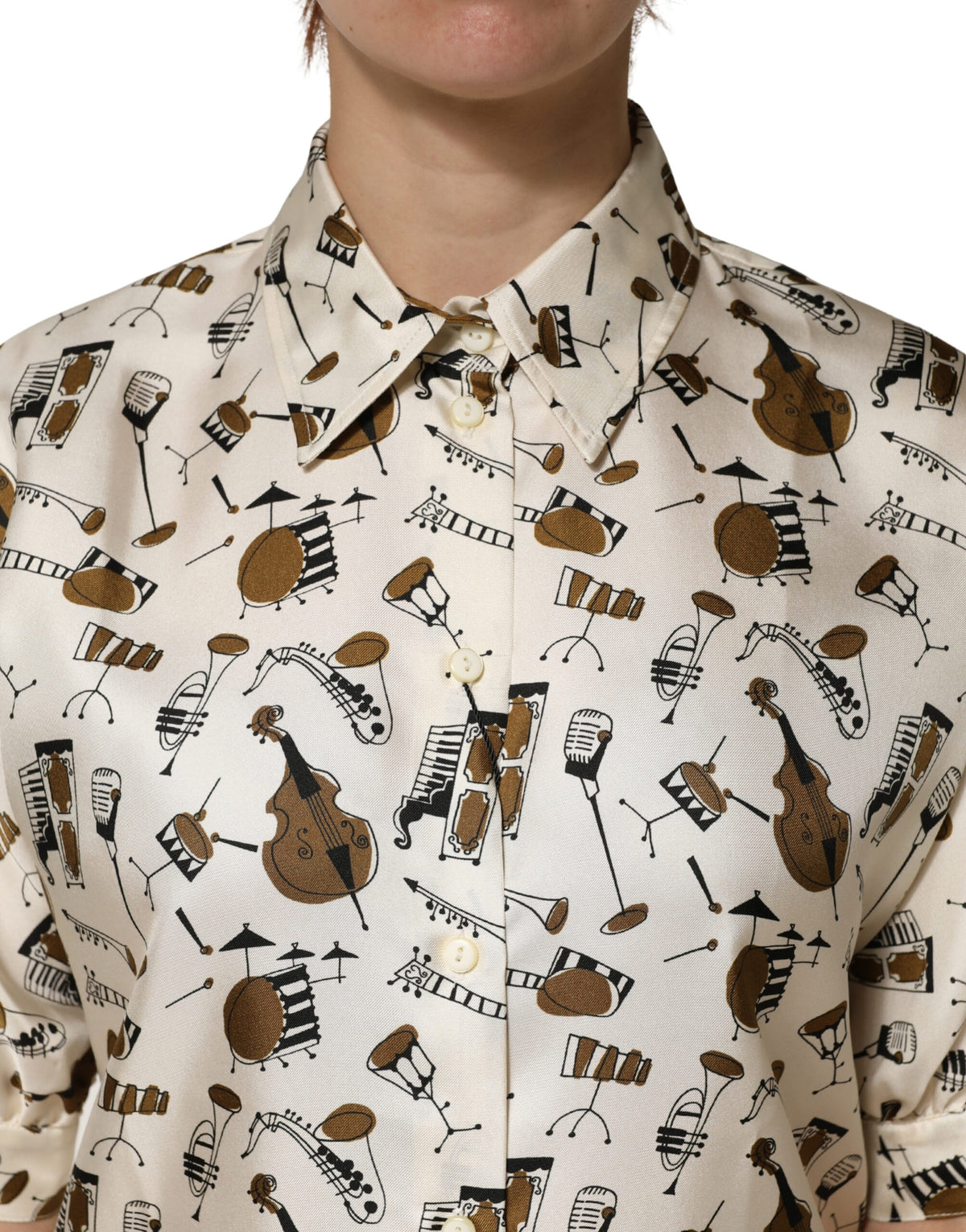 Dolce & Gabbana Beige Musical Instrument Print Short Sleeve Top