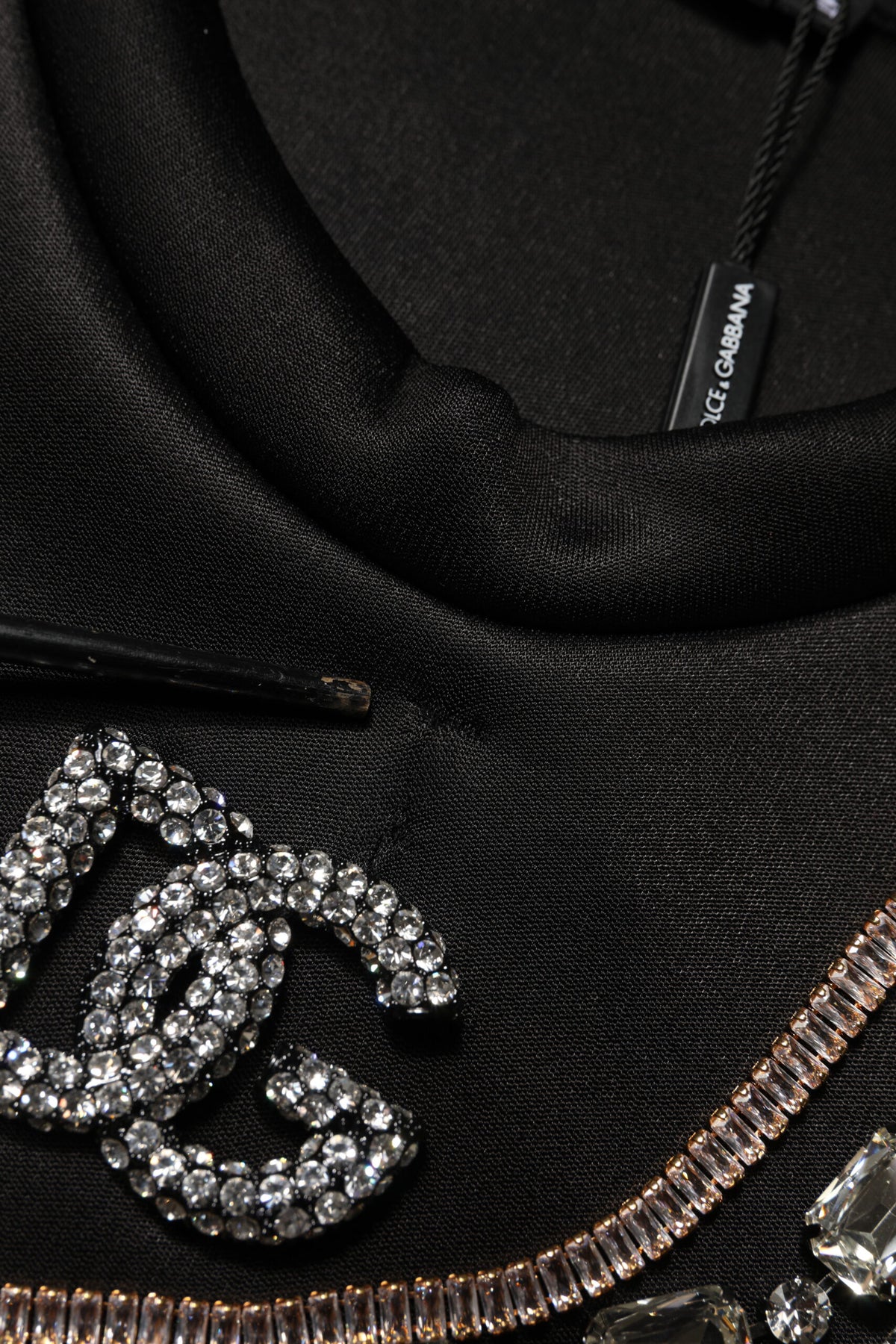 Dolce & Gabbana Black Embellished Logo Crystal Sweatshirt Top