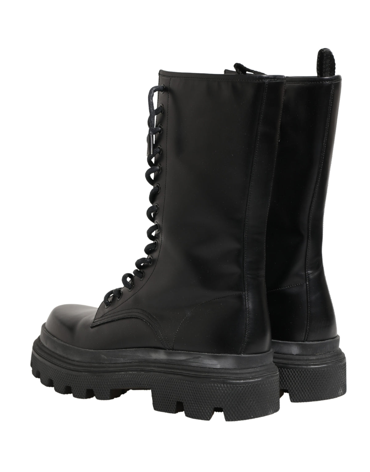 Dolce & Gabbana Black Leather Trek Sole Combat Boots Shoes