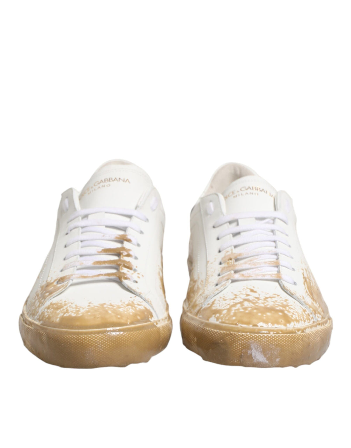 Dolce & Gabbana White Leather Paint Effect Low Top Sneakers  Shoes