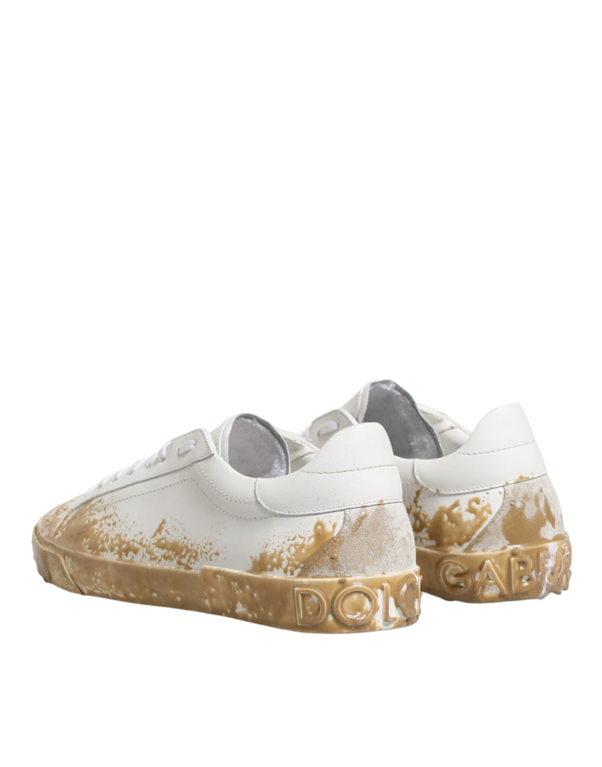 Dolce & Gabbana White Leather Paint Effect Low Top Sneakers  Shoes