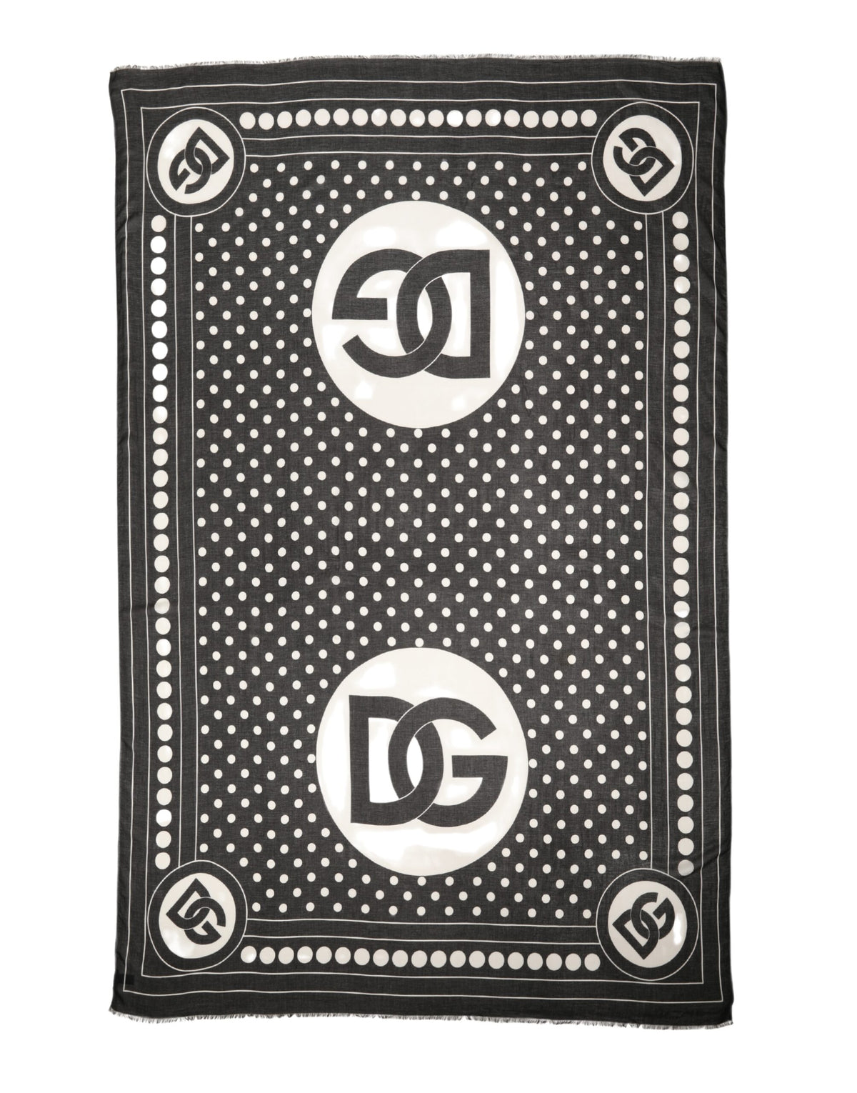 Dolce & Gabbana Black White Polka Dot Logo Stole Wrap 188cm x 116cm Scarf