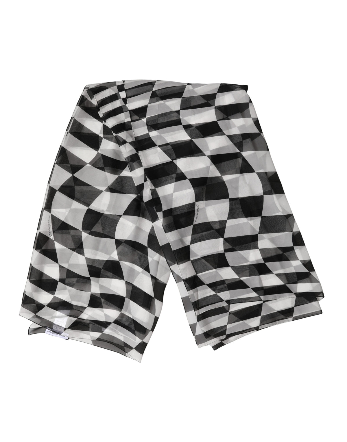 Dolce & Gabbana Black White Check Silk Wrap Foulard 133cm x 132cm Scarf