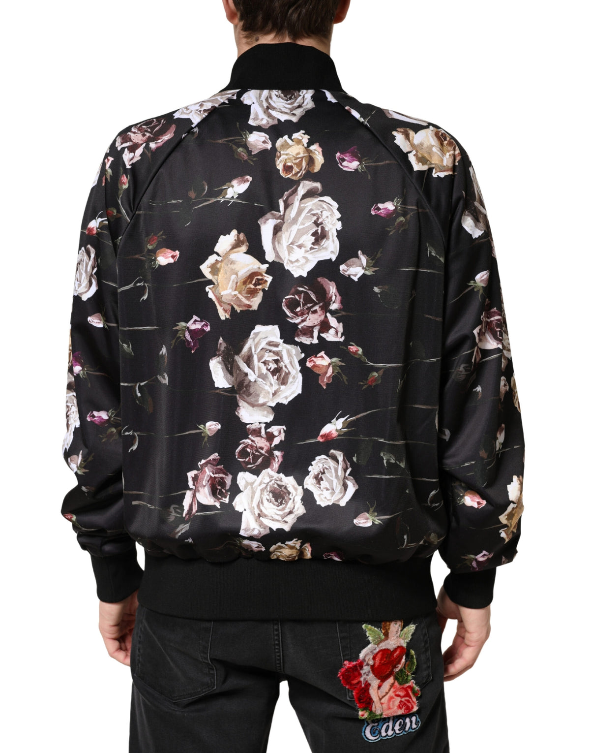 Dolce & Gabbana Black Floral Polyester Full Zip Bomber Jacket
