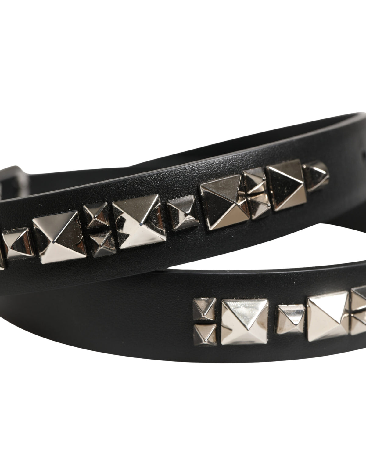 Dolce & Gabbana Black Leather Studded Silver Tone Buckle Belt
