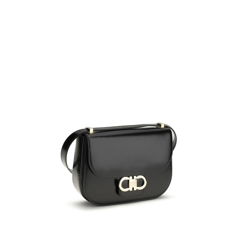 Ferragamo Black Calf Leather Bos Taurus Shoulder Bag