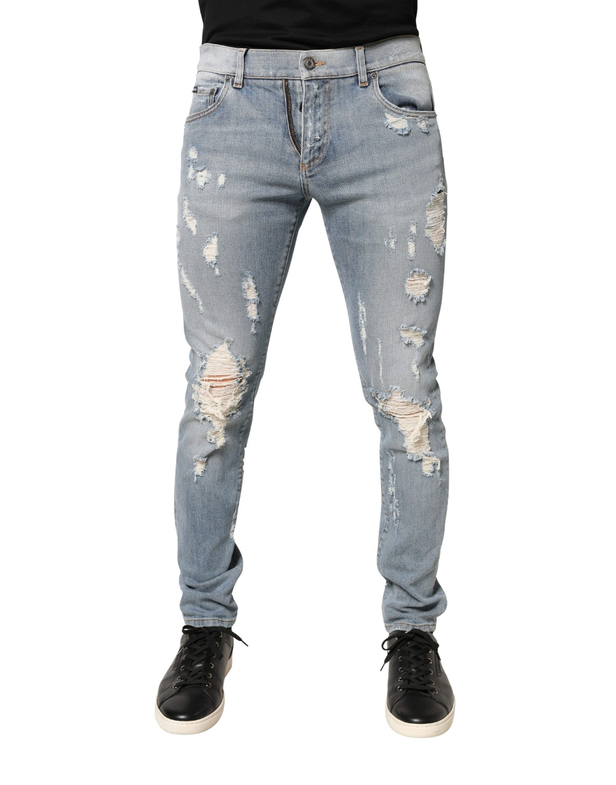 Dolce & Gabbana Light Blue Distressed Skinny Men Denim Jeans
