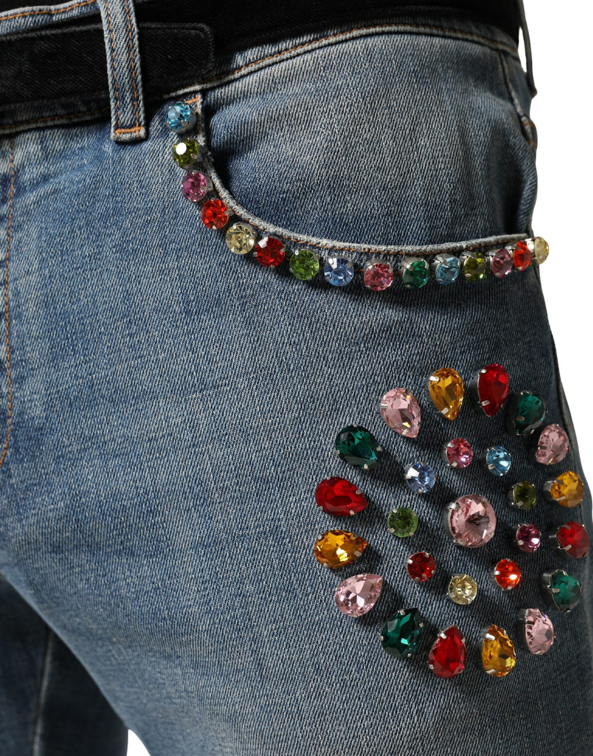 Dolce & Gabbana Blue Embellished Loose Cotton Men Denim Jeans