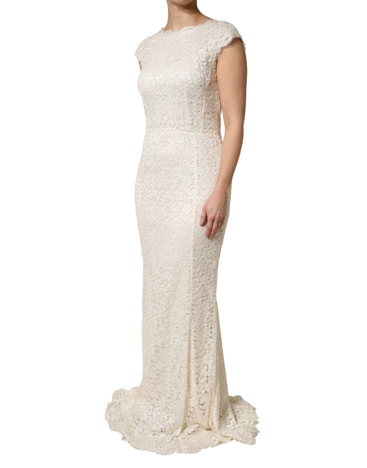 Dolce & Gabbana White Lace Viscose Sheath Long Gown Dress