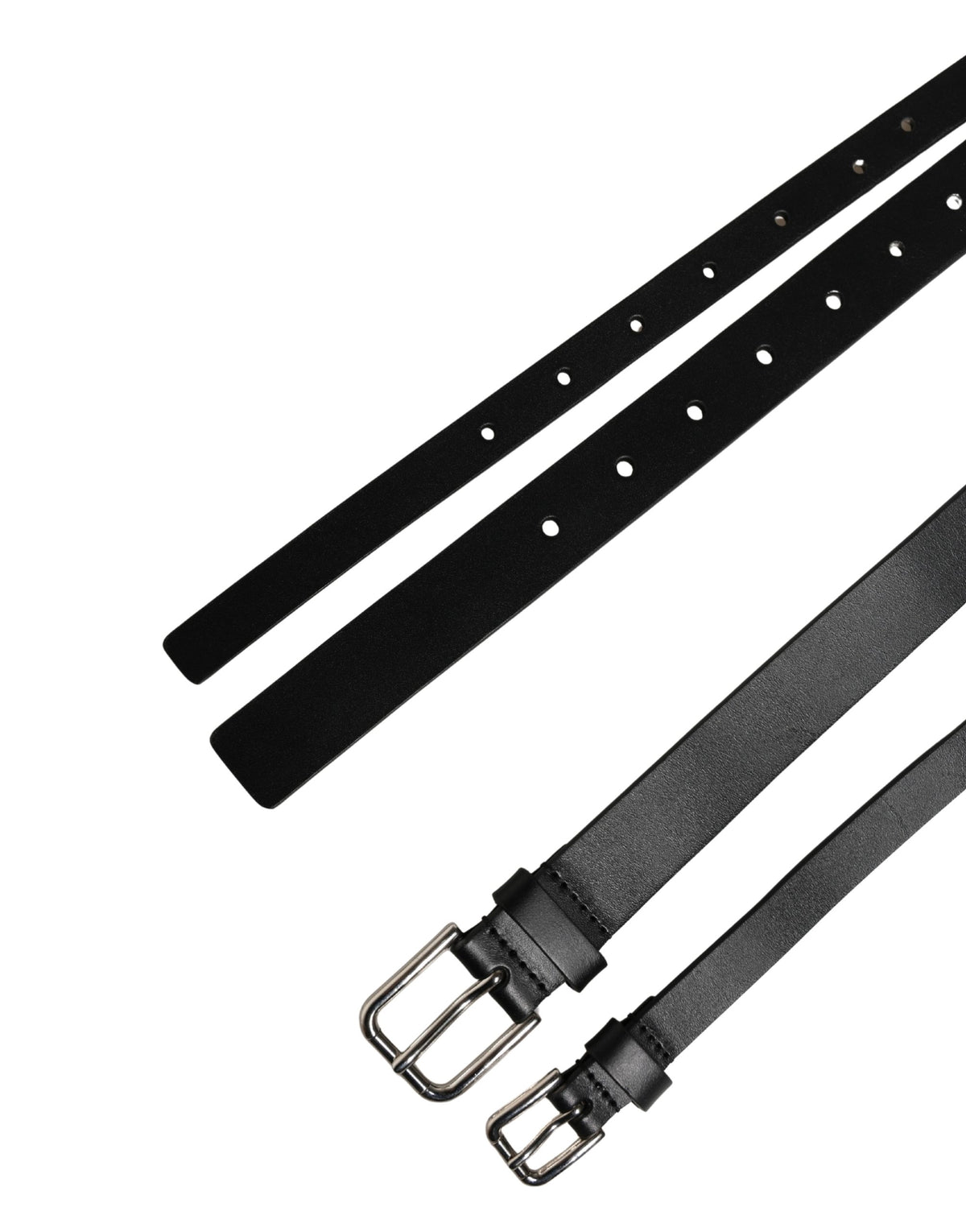 Dolce & Gabbana Black Double Strap Leather Silver Buckle Belt