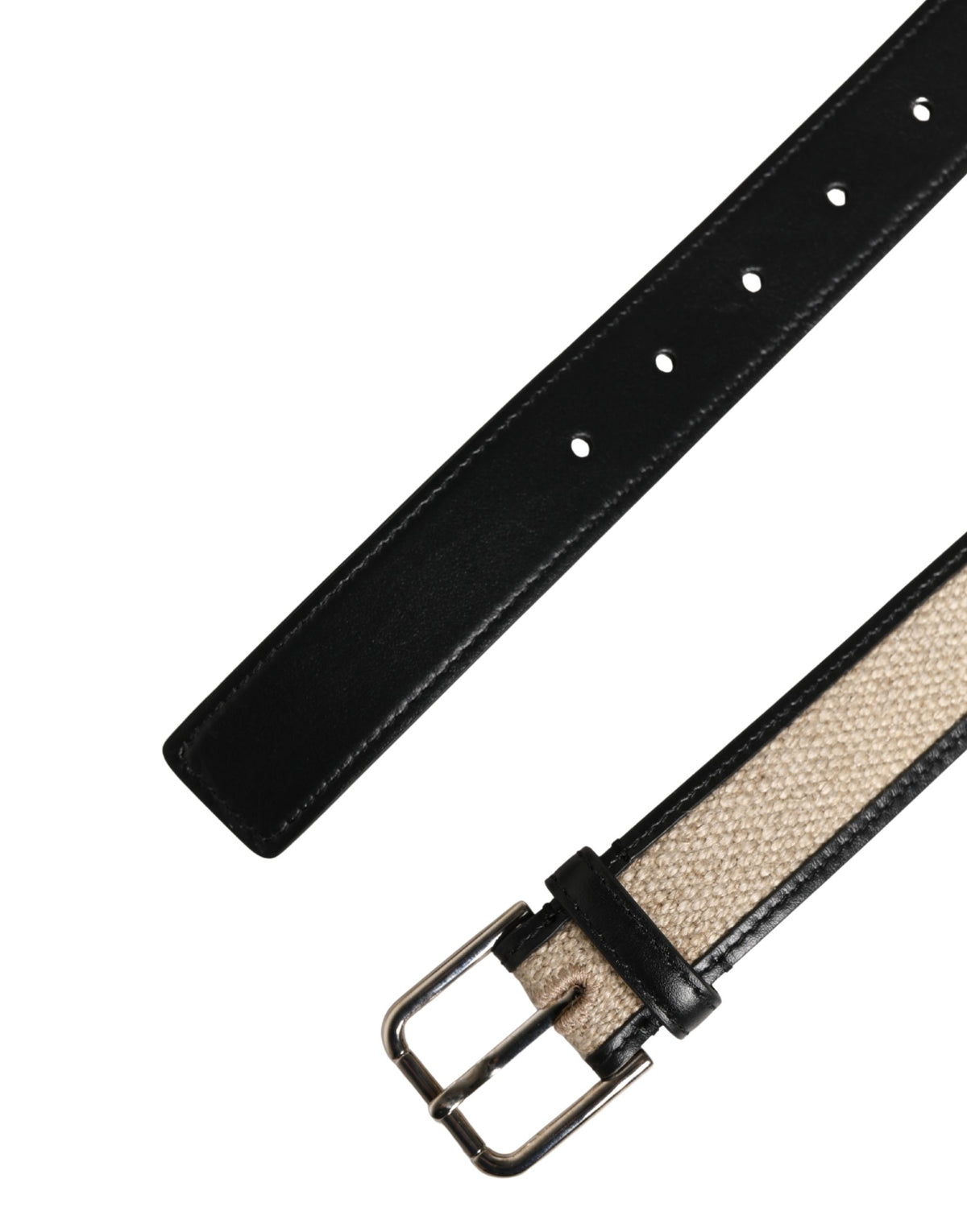 Dolce & Gabbana Men Beige Woven Leather Metal Buckle Belt