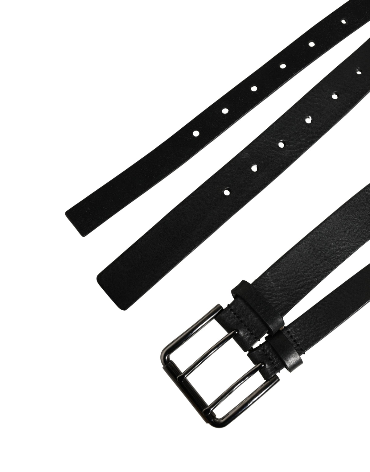 Dolce & Gabbana Black Double Strap Leather Silver Buckle Belt