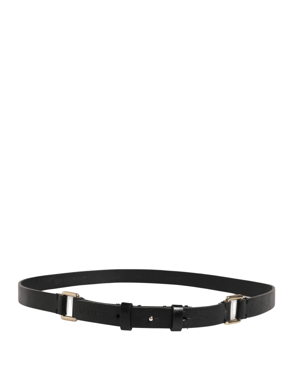 GF Ferre Black Leather Thin Gold Metal Brass Buckle Waist Belt
