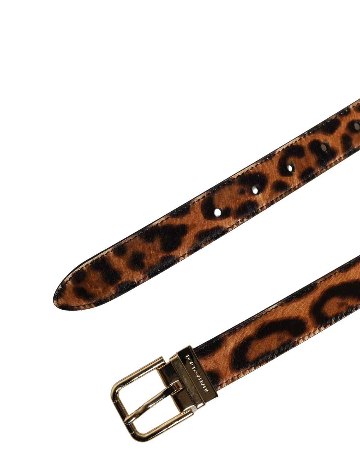 Dolce & Gabbana Brown Calf Fur Leopard Metal Buckle Belt