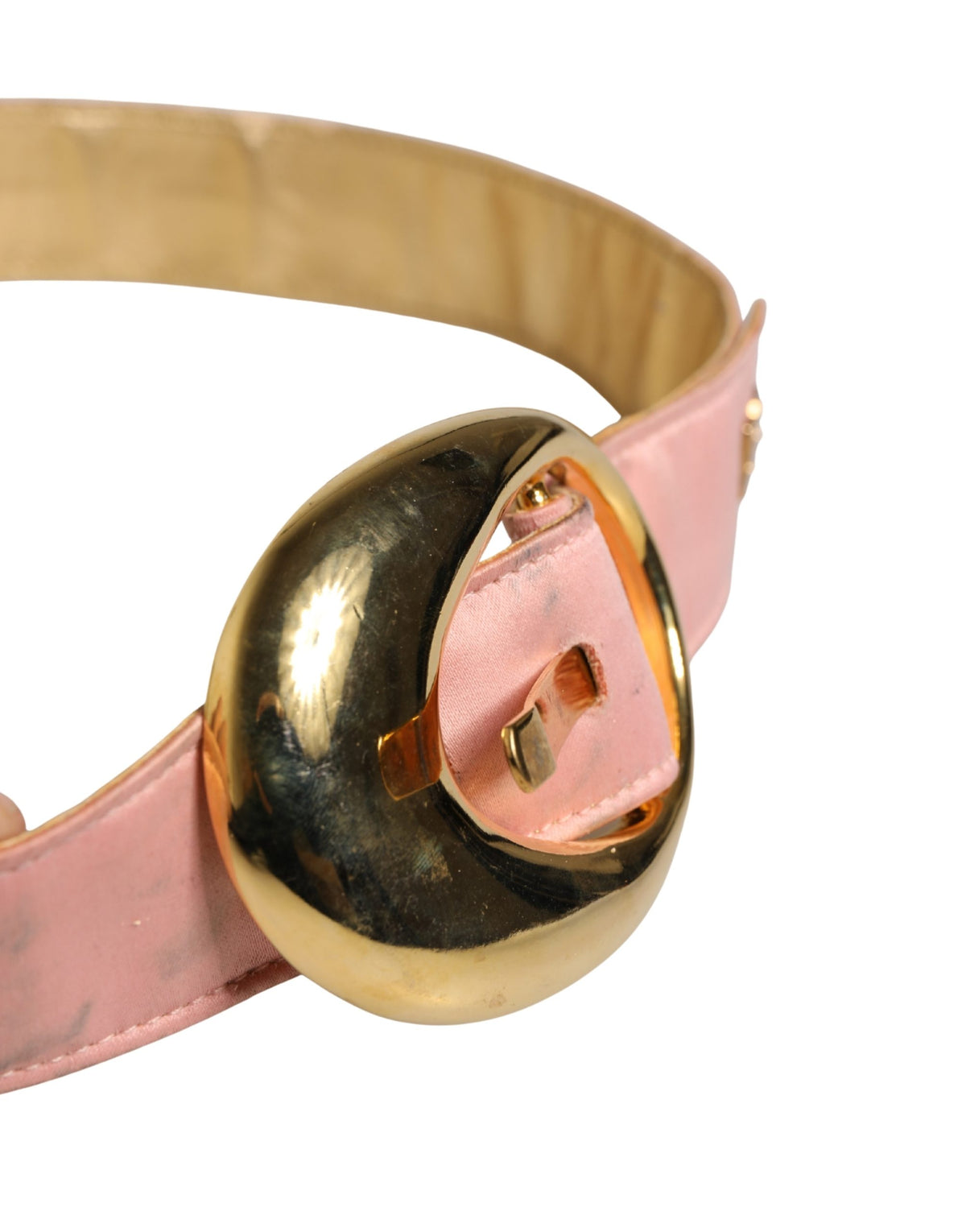 Dolce & Gabbana Pink Satin Leather Oval Metal Buckle Belt