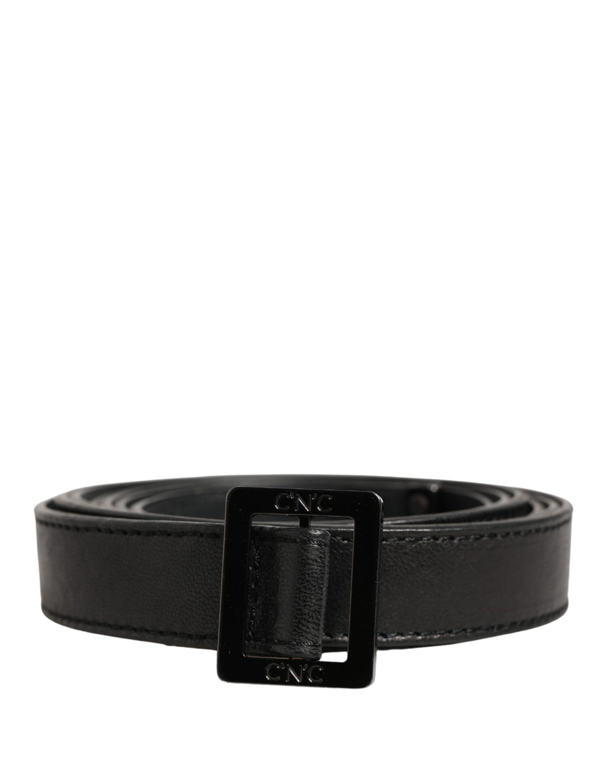 Costume National Black Leather Square Metal Buckle Waist Belt