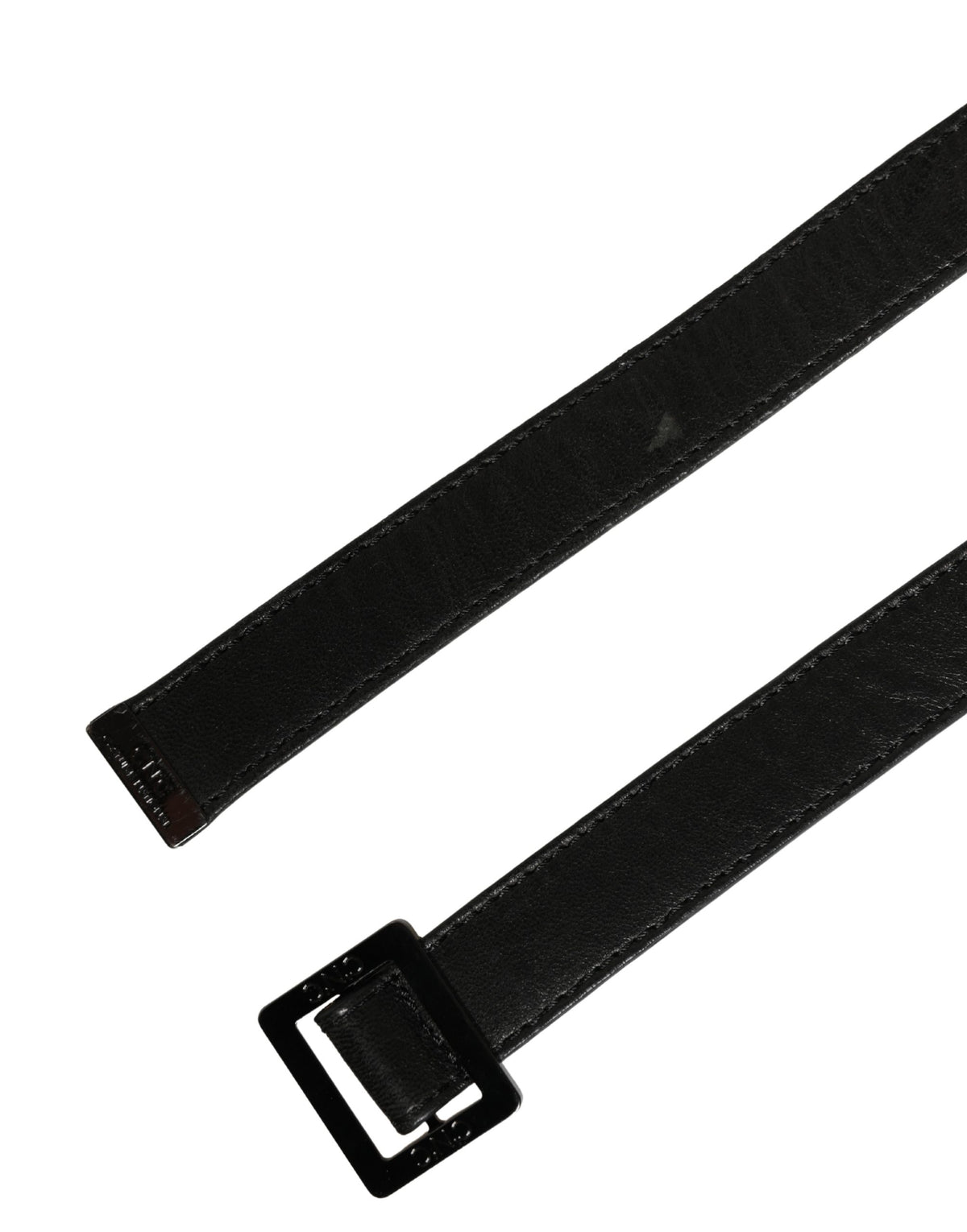 Costume National Black Leather Square Metal Buckle Waist Belt