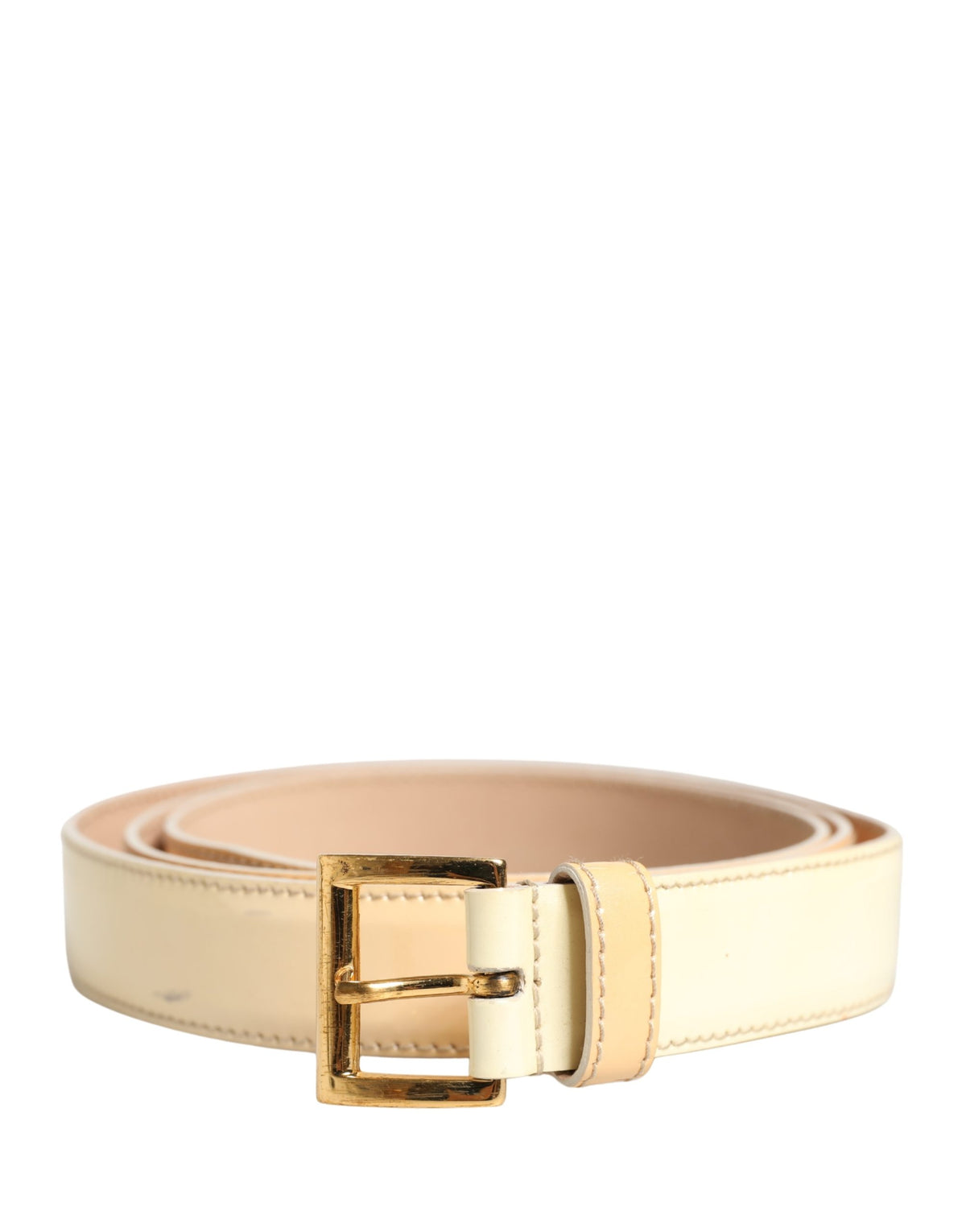 Prada Beige Leather Logo Waist Women Gold Metal Buckle Belt
