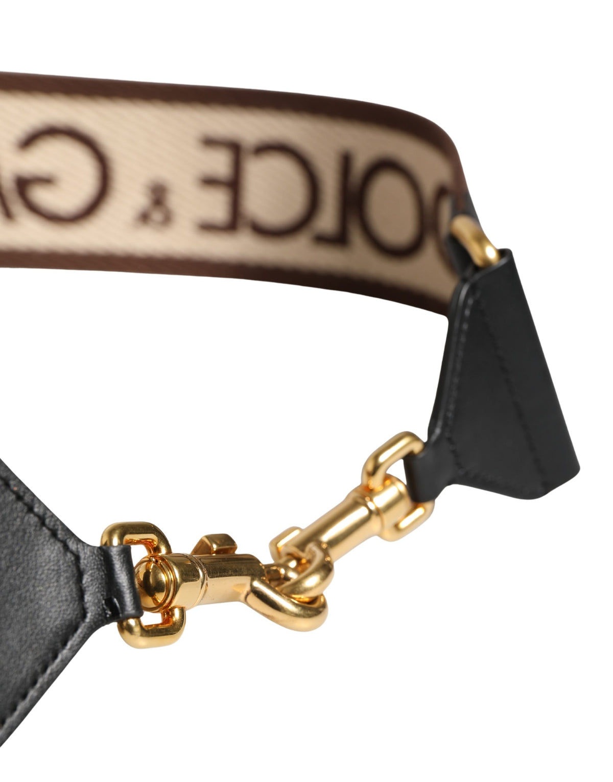 Dolce & Gabbana Beige Logo Print Gold Brass Bag Accessory Shoulder Strap