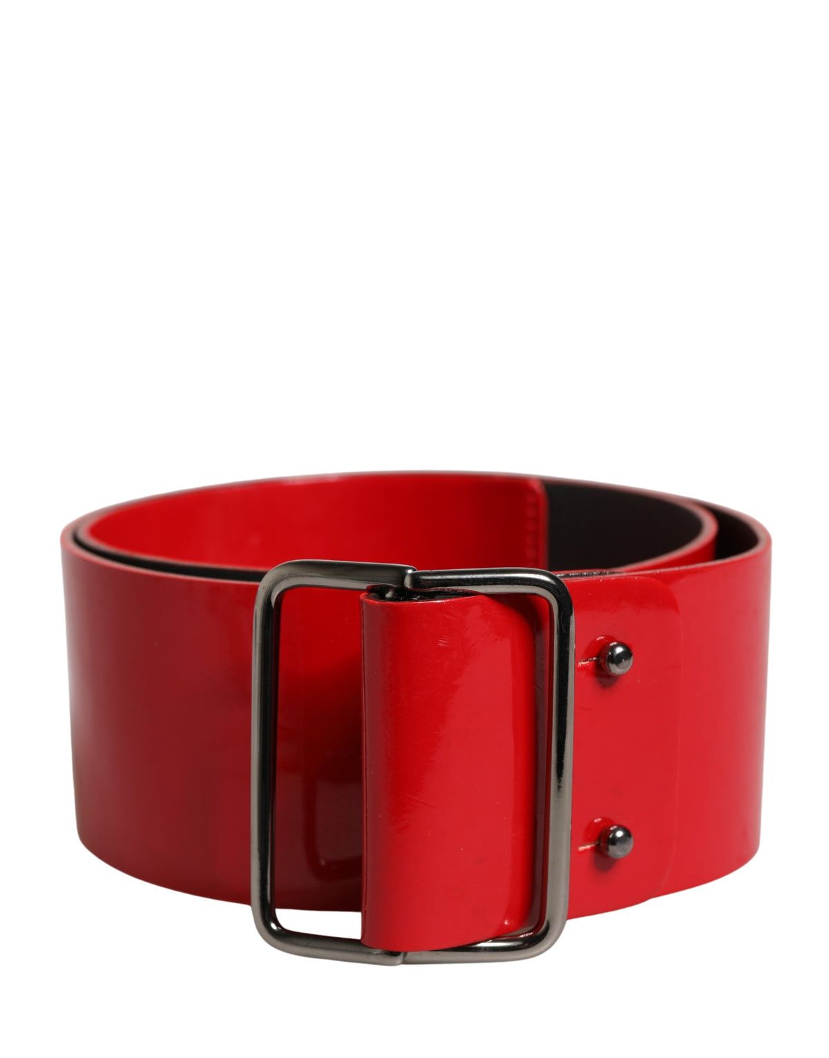 Costume National Red Wide Waist Silver Metal Buckle Belt