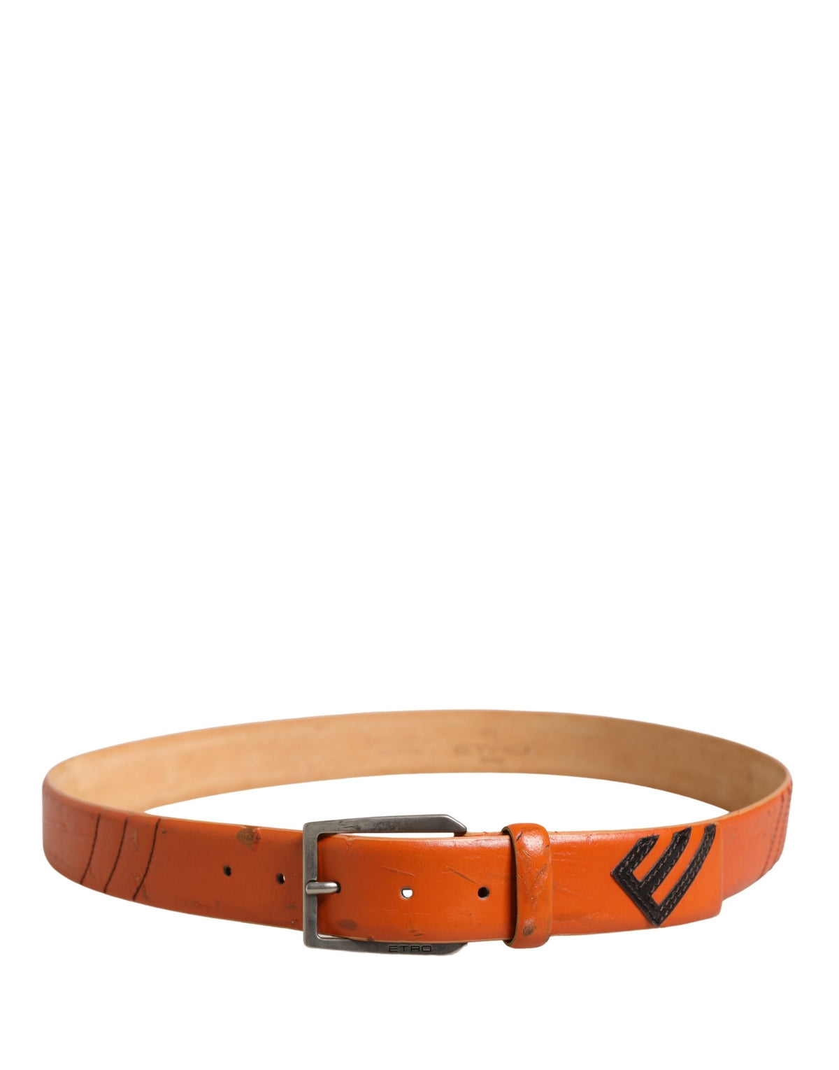 Etro Orange Genuine Leather Silver Metal Buckle Waist Belt
