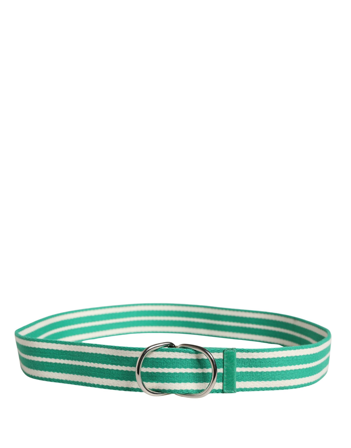 Red Valentino White Green Stripes Canvas Silver Metal Buckle Belt