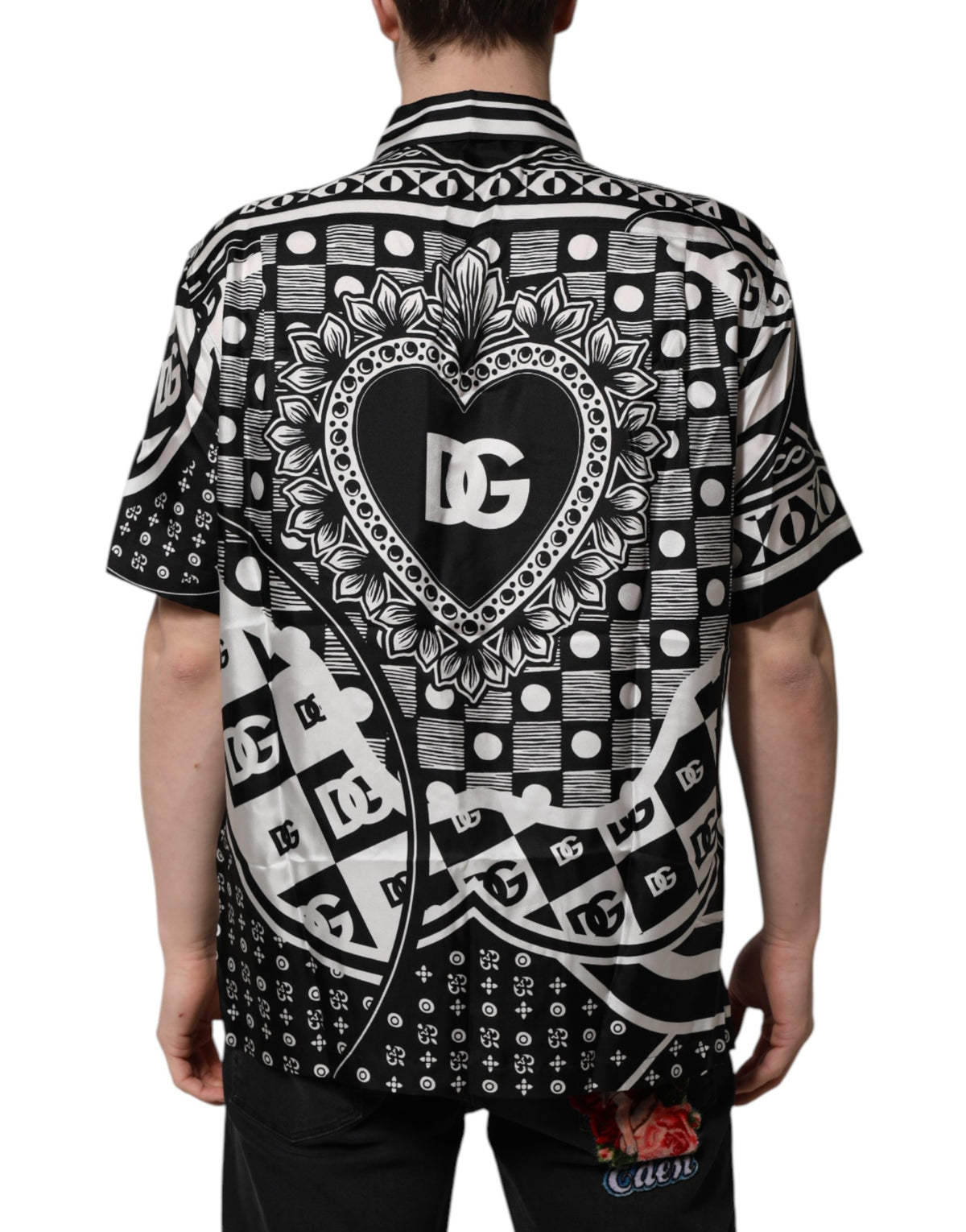 Dolce & Gabbana Black Silk Logo Print Short Sleeves Shirt