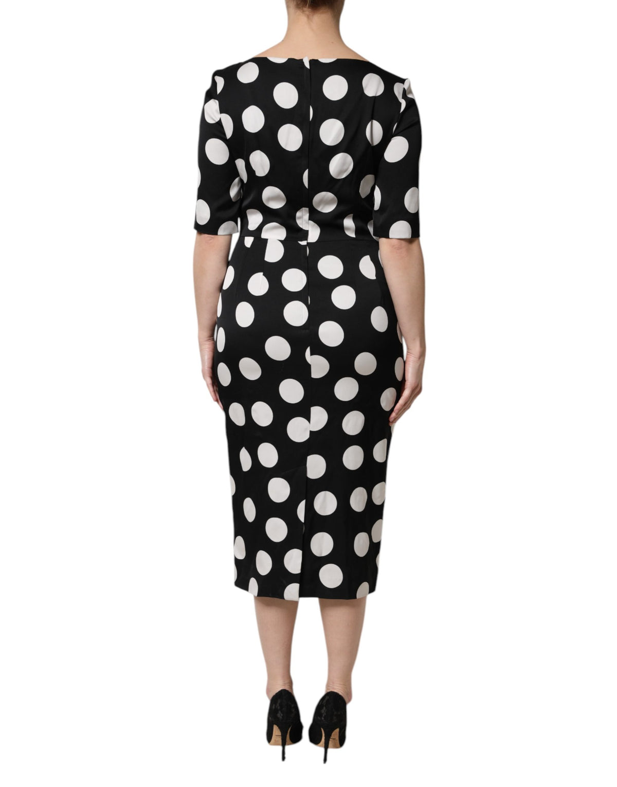 Dolce & Gabbana Black White Polka Dot Silk Sheath Midi Dress
