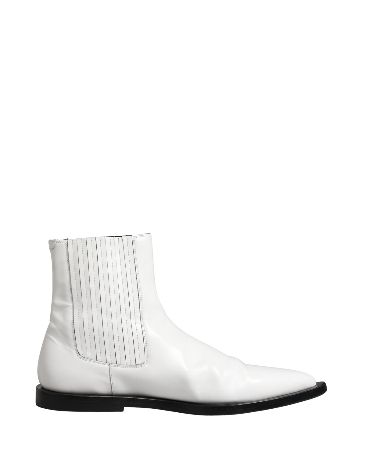 Dolce & Gabbana White Leather Chelsea SlipOn Ankle Boots Shoes